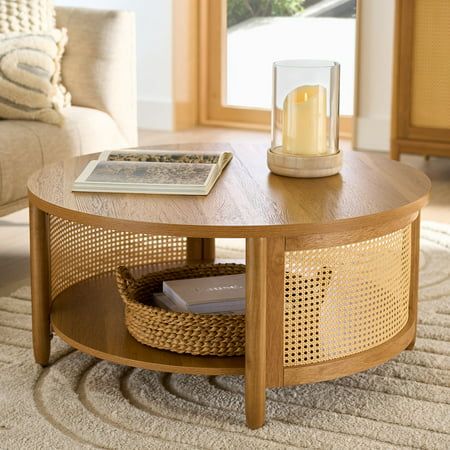 Coffee Table Light, Wicker Coffee Table, Round Wood Coffee Table, Inspire Me Home Decor, Table Light, Living Room Inspo, Living Room Coffee Table, Coffee Table Wood, Better Homes And Gardens