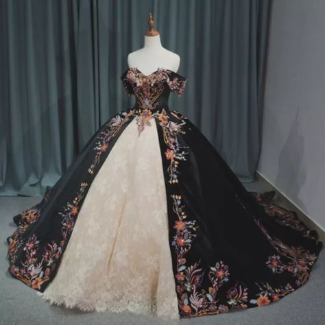 Gothic Quinceanera Dresses Embroidery Off Shoulder Floral Sweet 15 16 Ball Gowns | eBay Gothic Quinceanera, Mariachi Quinceanera Dress, Princess Dress Fairytale, Black Quinceanera Dresses, Quinceanera Themes Dresses, Mexican Quinceanera Dresses, Quince Dresses Mexican, Quinceñera Dresses, Pretty Quinceanera Dresses