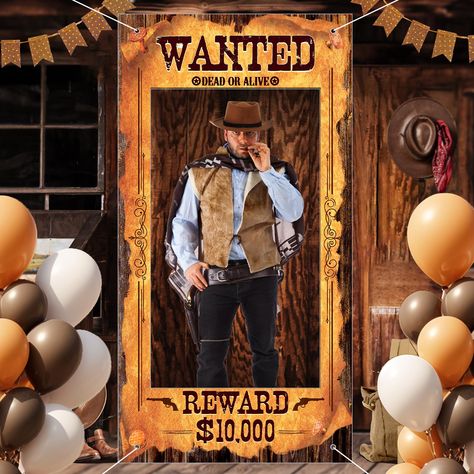 PRICES MAY VARY. Polyester 💪Package Includes: You will get a Western Wanted photo banner and it is an attractive decoration for your party. The cowboy party decoration can help a fun spot for the party you make memories with your friends and add a lively atmosphere to your party ⚓Product Size: The large fun frame banner is sized at 72.8 inches x 39.37 inches. This large-sized photo banner can be applied for a selfie or photo booth decoration at the cowboy or cowgirl theme birthday party, provid Western Party Entrance, Mens Cowboy Birthday Party, Cowgirl Party Ideas Decorations, 40th Country Theme Birthday, Western Themed Decor, Cowboy 60th Birthday Party, Cowboy Birthday Party For Men, Western Cowboy Birthday Party, Country Birthday Decorations