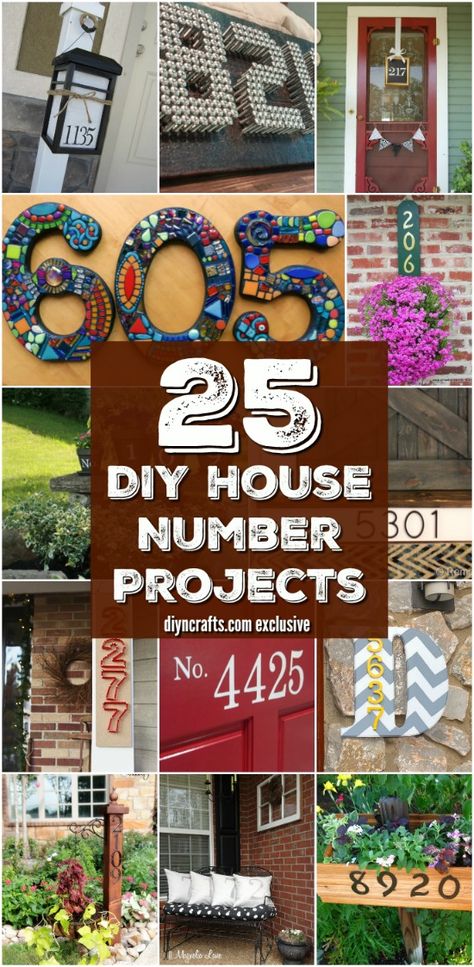 25 Creative And Unique Projects For Beautifully Displaying House Numbers - Collection prepared and collected by diyncrafts.com team! <3 via @vanessacrafting House Number Ideas Outdoor, Diy Address Sign, Unique House Numbers, House Numbers Diy, House Address Sign, Number Ideas, Casa Exterior, House Number Sign, Up House