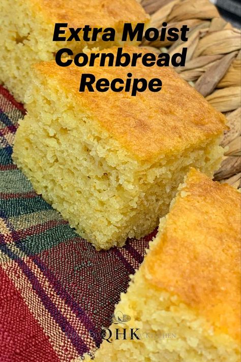 A basket of fluffy extra moist cornbread is the perfect side dish to any meal. Extra Moist Cornbread, Moist Cornbread Muffins, Cornbread Recipe From Scratch, Super Moist Cornbread, Easy Yeast Rolls, Easy Cornbread, Easy Cornbread Recipe, Best Cornbread Recipe, Cornbread Recipe Sweet