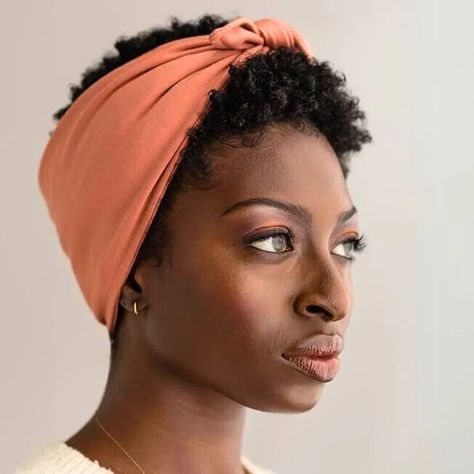 head scraf style on short curly hair Headwraps Short Hair, Natural Hair Updo With Scarf, Head Wrap Short Natural Hair, Head Wraps For Natural Hair Short, Twa Scarf Styles, Soft Headband Hairstyles, Head Wrap For Short Hair, Headscarf With Short Hair, Head Wrap Short Hair