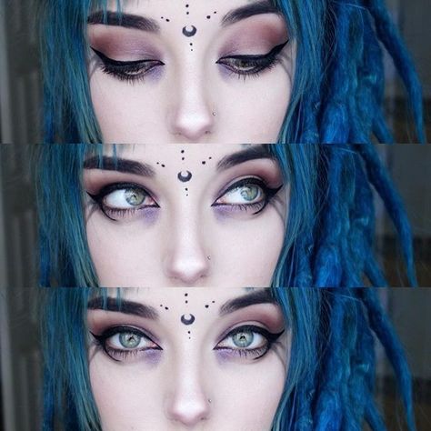 How insane is this makeup!? 😍 - - - - 📷 @felvae #rogueandwolf, #witchythings, #witch, #witchesofinstagram, #witchywoman, #witchcraft, #witches, #witchy, #shamanism, #shaman, #alternative, #alternativestyle, #alternativegirl, #altgirl, #dollsofinstagram, #bluehairdontcare, #bluehair, #eyemakeup, #eyelook, #hairenvy, #hairgoals, #makeup, #makeupforever, #makeupgirl Pagan Makeup, Witchy Makeup, Make Up Diy, Fantasy Make-up, Halloweenský Makeup, Witch Makeup, Fringe Bangs, Roast Dinner, Goth Makeup