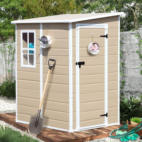 PRICES MAY VARY. 🏡[SPACIOUS OUTDOOR SHED]: 5x4FT Overall dimensions: 59.4''D x 43.3''W x 75.2''H , Roof Size: 58.1''x 48.4'', Base Size: 54.3'' x 43.3'', Door Size: 25.2 '' x 65.7'', Window Size: 15.2'' x 24.6'' , with sufficient height for an adult to enter. It is a small-sized backyard shed, but large enough to accommodate various household items such as lawnmowers, ladders, trash cans, and folding bikes. It is comfortable to use without feeling cramped. 🏡[SLOPING ROOF&LOCKABLE DOOR&TRANSLUC Small Outdoor Shed, Waterproof Outdoor Storage, Sloping Roof, Outdoor Storage Shed, Garden Tool Shed, Tool Shed, Backyard Lawn, Storage Sheds, Backyard Sheds