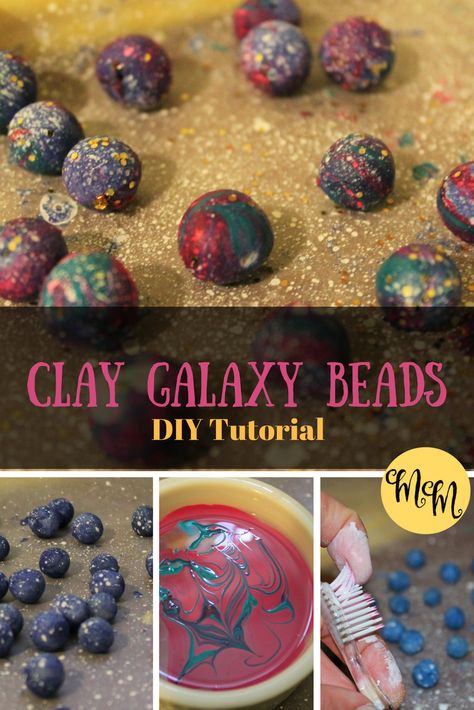 DIY Clay Galaxy Beads :: Free Tutorial :: Galaxy Beads :: Air-dry clay recipe Clay Recipe Air Dry, Air Dry Clay Beads, Clay Recipe, Fimo Ideas, Beads Clay, Wiccan Crafts, Clay Crafts For Kids, Modelling Clay, Galaxy Earrings