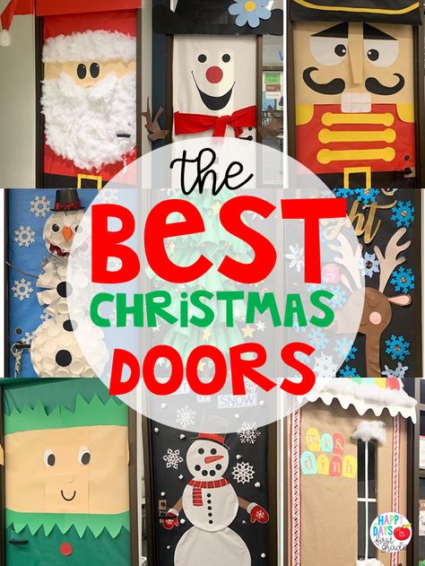 The Best Christmas Doors | Need some Christmas Classroom Door Inspiration? Look no further!  I rounded up some of the best Christmas doors that will help make your classroom feel more joyful and magical for the Holidays! Happy Days in First Grade Christmas Bedroom Doors, Christmas Decor Ideas For Preschoolers, Christmas Door Decorating Contest Ideas Hospital, School Holiday Door Decorations, Christmas Front Doors Classroom, Kids Door Christmas Decorations, Christmas Decor For Classroom Door, Santa Classroom Door Ideas, Easy Christmas Door Decorating Contest