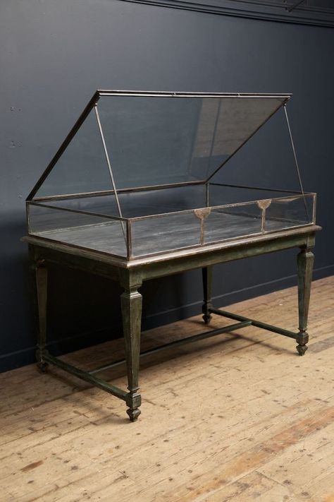 Steel Display Case Society Tattoo, Antique Jewelry Display, Eyewear Retail, Antique Display Case, Drew Pritchard, Salvage Hunters, Wardian Case, Antique Display Cabinets, Aviation Decor