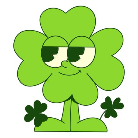 Clover retro cartoon st patricks PNG Design Irish Graphic Design, Clover Character Design, Cartoon Design Characters, Retro Illustration Graphics, Clover Illustrations, Retro Illustration Wallpaper, Luck Cartoon, Lucky Illustration, Clover Cartoon