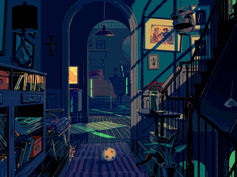 Earthquake Rebecca Mock, Animated Pictures, Comics Illustration, Arte 8 Bits, 8bit Art, Anime Gifs, House Illustration, Gif Animation, Paris Photo