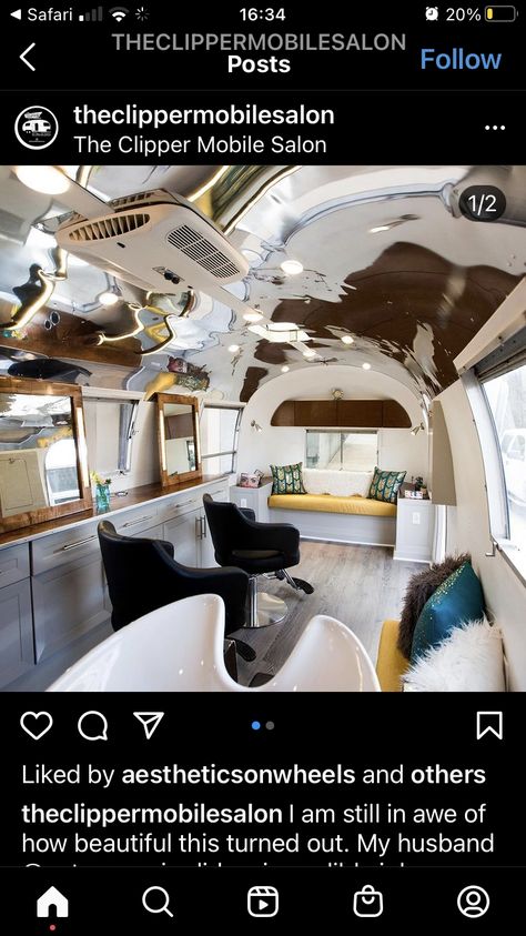 Trailer Salon Ideas, Caravan Beauty Salon Ideas, Camper Salon Ideas, Mobile Salon Trailers, Trailer Hair Salon, Mobile Med Spa, Mobile Salon Truck, Mobile Hair Salon Van, Mobile Hair Salon Ideas