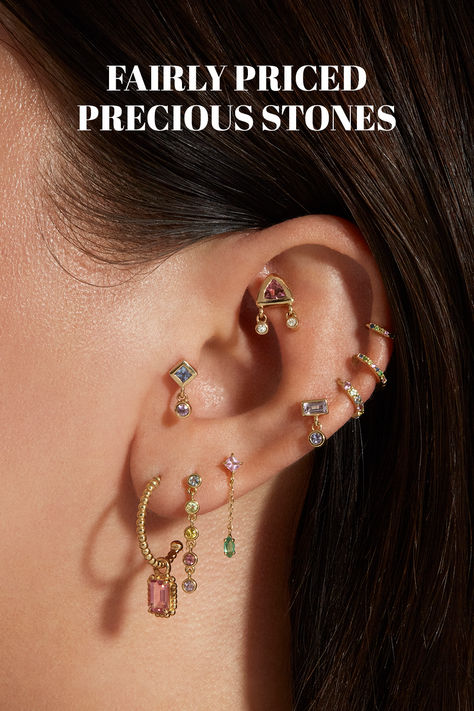 We style our colorful gemstones for every season. Add a pop of color to your fall look now. Enjoy complimentary shipping and 100 day returns, beautifully packaged and made with love. Piercing Party, Rainbow Experiment, Ear Stacks, Full Rainbow, Lilac Sky, Ear Style, More Is More, Stacked Earrings, Dope Jewelry