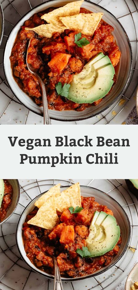 This easy Sweet Potato Black Bean Pumpkin Chili comes together with pantry staples in just 4 hours in the slow cooker. Or you can make in the Instant Pot in about 30 minutes total! Vegan, gluten free, great for leftovers and meal prep. Sweet Potato Vegan Chili, Pumpkin Sweet Potato Chili, Vegan Pumpkin Chili, Black Bean Pumpkin Chili, Sweet Potato Black Bean, Pumpkin Chili, Black Bean Chili, Sweet Potato Black Beans, Complex Carbohydrates