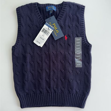 Polo By Ralph Lauren Cable Knit Sweater Vest 4t Boys Navy Nwt Other Button Downs Listed That Coordinate With This! Ralph Lauren Clothes, Navy Clothes, Vintage Ralph Lauren Sweater, Ralph Lauren Sweater Vest, Ralph Lauren Winter, Ralph Lauren Cable Knit Sweater, Cable Knit Sweater Vest, Ralph Lauren Cable Knit, Ralph Lauren Vest