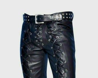 Leather pants men | Etsy Leather Lace Up Pants, Pant Trousers For Men, Lace Up Pants, Slim Fit Pants Men, Biker Pants, Mens Leather Pants, Motorcycle Pants, Black Leather Pants, Leather Pant