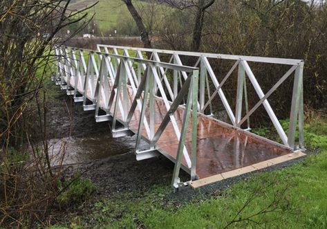 Trail Bridge Kits | ATV Bridges | RollingBarge.com Atv Bridge Over Creek, Atv Bridge, Diy Bridge, Heritage Renovation, Stone House Revival, Cable Bridge, Backyard Bridges, Outdoor Bridges, Pond Bridge