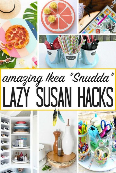 Lazy Susan Turntable Hacks | Heathered Nest | Rule Your Roost . Dress Your Nest . Ruffle Some DIY Feathers Lazy Susan Hacks, Diy Lazy Susan Turntable, Organizing Inspiration, Diy Lazy Susan, Lazy Susan Organization, Hacks Ikea, Lazy Susan Turntable, Penny Pinching, Popular Diy