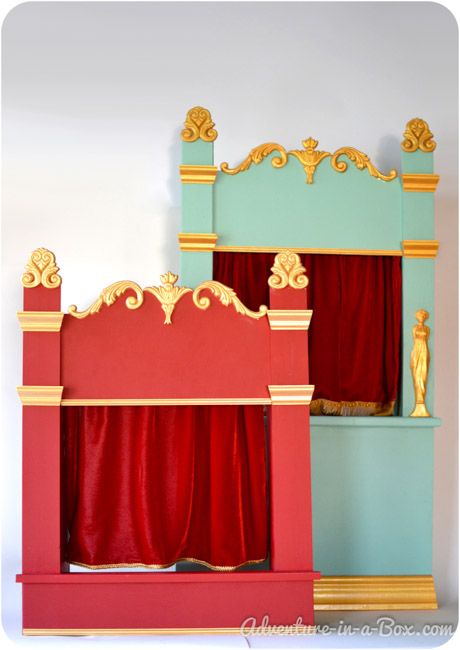 How to Make a Puppet Theatre || Adventure in a Box Make A Puppet, Theatre Diy, Puppet Stage, Puppet Theaters, Wooden Puppet, Puppet Theatre, Puppets Diy, Toy Theatre, Kids Theater