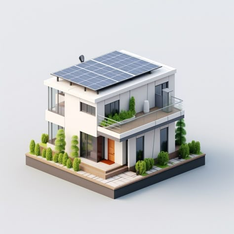 Free Photo | 3d rendering of isometric house model 3d Isometric Room, Random Stuff To Draw, Isometric House, Solar Architecture, Rendered Houses, Narrow Houses, Editorial Design Magazine, Isometric Room, Solar Energy Kits