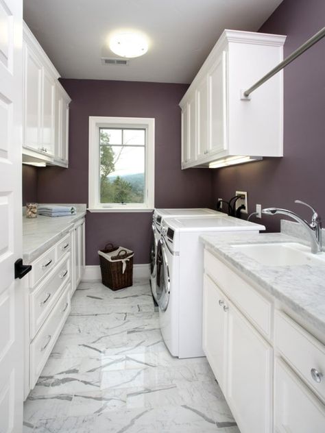 51 Wonderfully clever laundry room design ideas Bedroom Colors Purple, Best Bathroom Colors, Laundry Room Paint, Purple Paint Colors, Laundry Room Colors, Dark Dining Room, Bathroom Paint Colors, Paint Colors Benjamin Moore, Purple Paint