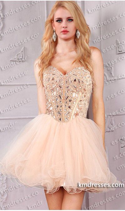 peach Short Tulle Dress, Tulle Dress Short, Inexpensive Prom Dresses, Club Birthday, Champagne Prom Dress, Dresses Graduation, Trendy Prom Dresses, Dresses Sequin, Prom Dresses 2018