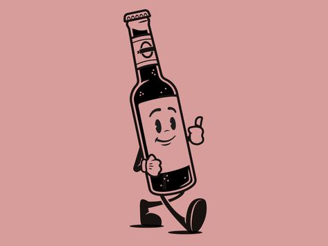 Bottle character design by Dan Bailey on Dribbble Beer Cartoon, Beer Illustration, Japan Illustration, Retro Graphic Design, Vector Character Design, Volleyball Training, Retro Cartoons, Mascot Design, Art Et Illustration