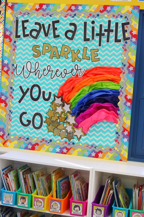 Daycare Room Themes, Magical Classroom, Rainbow Theme Classroom, School Wide Themes, Rainbow Bulletin Boards, Corridor Decoration, Bulletin Boards Theme, Magical Theme, Stars Classroom