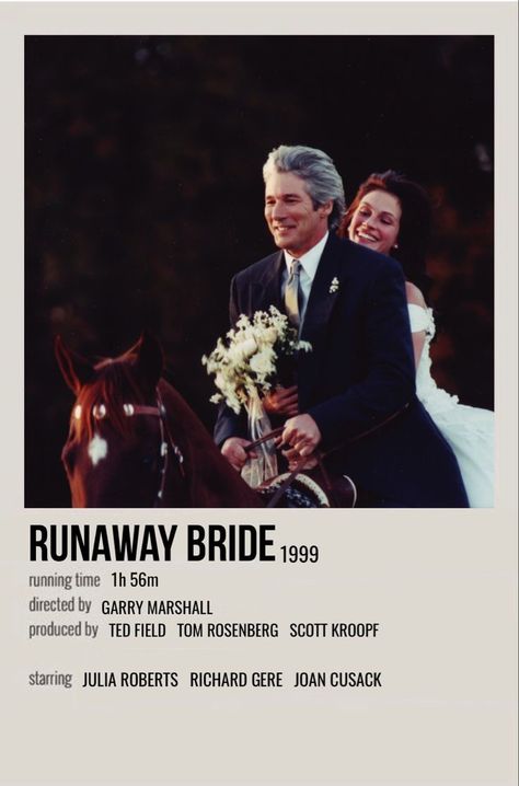 Richard Gere Runaway Bride, Runaway Bride Poster, Down To You Movie, Rom Com Movie Posters, Runaway Bride Movie, Movie Poster Romance, Minimalistic Polaroid Poster, The Runaway Bride, Joan Cusack