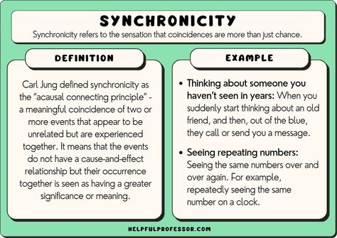 Synchronicity refers to the sensation that coincidences are more than just chance. Carl Jung defined synchronicity as the “acausal connecting principle” - a meaningful coincidence of two or more events that appear to be unrelated Personal Mission Statement Examples, Hypothesis Examples, Mission Statement Examples, Null Hypothesis, Motivation Theory, Personal Mission Statement, Confirmation Bias, Personal Mission, Statement Template