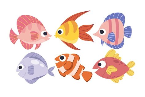 Premium Vector | Colorful fishes collection with texture Cute Fish Illustration, Sea Animals Illustration, Fish Cartoon Images, Fishes Illustration, Cloud Fish, Cute Cartoon Fish, Fish Illustrations, Fish Cute, Fish Cartoon