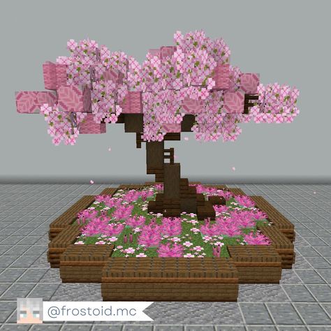 Custom Cherry Blossom Tree Minecraft, Minecraft Cherry Blossom Tree, Minecraft Tree, Minecraft Garden, Minecraft Statues, Bangunan Minecraft, Minecraft Banners, Cool Minecraft Creations, Diy Minecraft