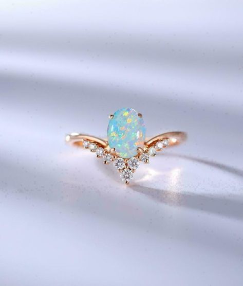 2.0Ct Oval Cut Fire Opal & Diamond Women's Engagement Ring 14K Rose Gold Finish #darsalu_0 #Solitaire #Wedding Oval Wedding Rings, White Opal Engagement Ring, Date Ring, Curved Wedding Ring, Cushion Moissanite Engagement Ring, Unique Promise Rings, Sterling Silver Jewelry Rings, Engagement Ring Art Deco, Crown Vintage