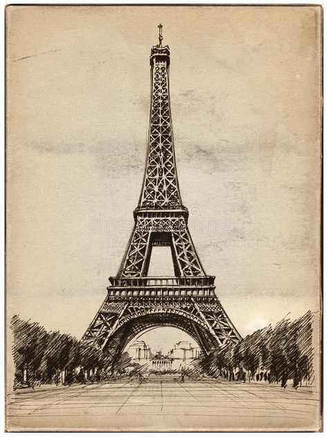 Eiffel Tower Outline, Eiffel Illustration, Bloxburg Paris, Famous Architecture Buildings, Eiffel Tower Illustration, Tower Illustration, Eiffel Tower Drawing, Landscape Pencil Drawings, Paris Painting