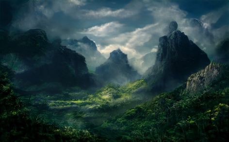 ArtStation - Deep Jungle topview Jungle Fantasy Art, Jungle Landscape Art, Fantasy Jungle Village, Jungle Mountains Art, Alien Jungle Concept Art, Jungle Mountains, Jungle Mountain, Mountain Jungle, Jungle Planet Concept Art