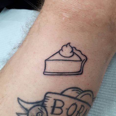 Quinn Harlock 🇭🇺🇨🇦 on Instagram: “A slice of pie for my boyfriend, Todd, the chef. Thanks babes!😘🥧 #fantalitytattoo #pietattoo #foodtattoo #tinytattoo #fillertattoo” Small Pizza Slice Tattoo, Cutie Pie Tattoo, Piece Of Pie Tattoo, Slice Of Pie Tattoo, Pie Tattoo Ideas, Pie Slice Tattoo, Slice Of Cake Tattoo, Pie Tattoo Simple, Pumpkin Pie Tattoo