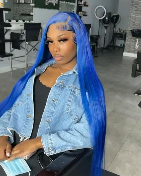 Blue Wig On Dark Skin, Dark Blue Wigs For Black Women, Blue Wig Install, Blueberry Hair, Cute Weave Hairstyles, Blue Wigs, Blue Lace Front Wig, Hair Color For Dark Skin, Light Blue Hair