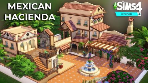 Tray Files: Mexican Hacienda | Patreon Sims Spanish Villa, Sims 4 Mexican House, Sims 4 Mexican, Mexican Villa House, Mexican Buildings, Mexican Hacienda Floor Plans, Hacienda Floor Plans, Mexican Villa, Mexican House