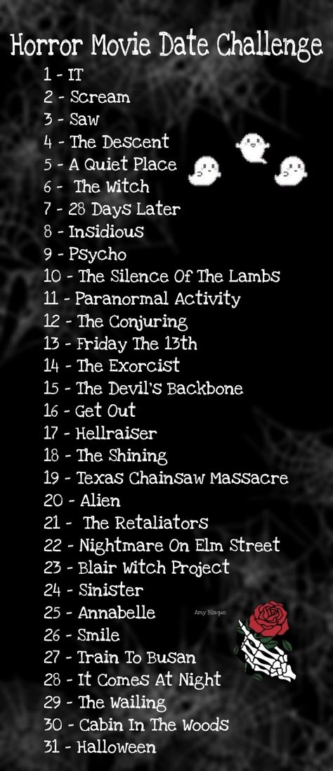 List of Halloween movies for date nights in October with your significant other October Horror Movie List 31 Days, Horror Movie Date Night Ideas, Movies Names List, List Of Scary Movies, Horror Date Night, Top 10 Horror Movies List, Horror Movie Watch List, Horror Movies To Watch On Netflix Scary, Scary Movies To Watch With Friends