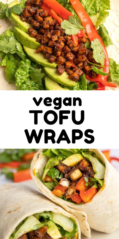 Ready in just 20 minutes, these easy vegan tofu wraps are filled with a quick and delicious glazed tofu, crunchy lettuce, red pepper and avocado. Perfect for lunch on the go or a quick dinner! Diy Tahini, Tahini Tofu, Indian Tofu, Asian Wraps, Tofu Wrap, Healthy Vegetarian Lunch, Crispy Baked Tofu, High Protein Lunch, Tofu Wraps