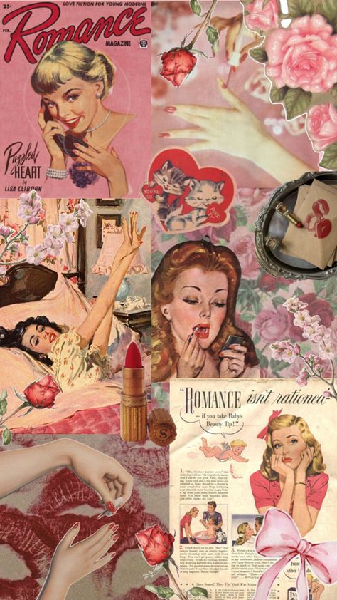 #vintage #wallpaper #pinup 50s Vintage Aesthetic, 50s Wallpaper, 60s Wallpaper, Feminine Wallpaper, Americana Aesthetic, 50s Art, Rennaissance Art, Collage Art Projects, Phone Wallpaper Patterns