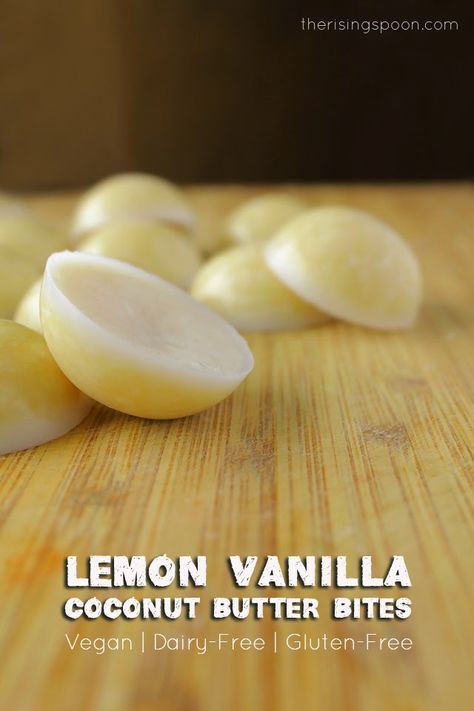 Lemon Vanilla Coconut Butter Bites (Vegan, Dairy-Free & Gluten-Free) Almond Milk Coffee Creamer, Butter Bites, Almond Milk Coffee, Homemade Almond Milk, Fat Bomb Recipe, Paleo Treats, Vanilla Coconut, Paleo Snacks, Coconut Butter