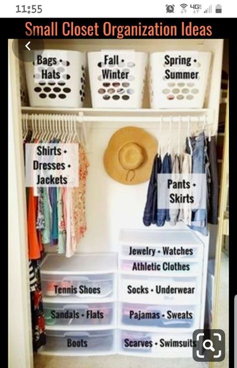 Ideas For Small Closets, Small Clothes Closet Organization, Small Clothes Closet, Closet Organizer Plans, Apartment Closet, Dorm Room Closet, Apartment Closet Organization, Organize Closet, Organizing Walk In Closet