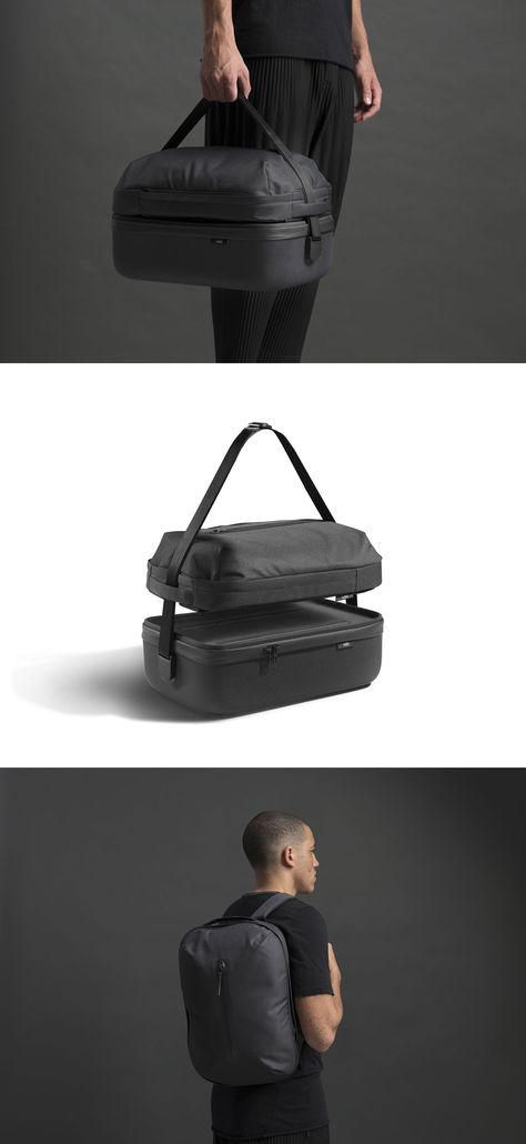 An ingenious modular backpack and travel bag design you’ll want to take with you everywhere.  Established by Hong Kong-based studio Pinn, Oda is a new brand that aims to make products for better living, working, and traveling. Their first product fulfills all of these goals, and then some. Designed by Benjamin Hubert of London-based @layer_design, Hop is a cleverly engineered modular backpack and travel bag system that effectively provides a 3-in-1 product.  #productdesign #minimal #travelbag Innovative Bag Design, Modular Bag Design, Modular Product Design, Travel Bag Design, Backpack Design Concept, Modular Bag, Modular Backpack, Everyday Carry Bag, Best Travel Bags