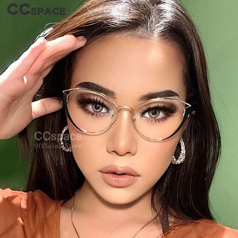 Cat Eyeglasses For Women, Trendy Specs For Women, Cat Eye Glasses Makeup, Glasses Frames Trendy, Cat Eye Shape, Stylish Eyeglasses, Glasses Makeup, Frame Eyeglasses, Rim Design