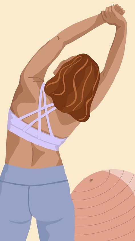 Women's health mobile wallpaper, aesthetic illustration | free image by rawpixel.com Stretching Background, Flexibility Aesthetic, Dance App, Yoga Background, Women Fitness Photography, Woman Stretching, Fitness Wallpaper, Aesthetic Illustration, Gym Wallpaper