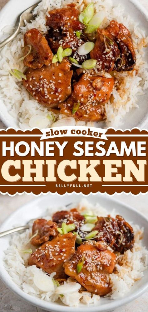 Sesame Chicken Crockpot, Slow Cooker Cuban Pork, Chicken Cooker, Honey Sesame Chicken, Sesame Chicken Recipe, Honey Sesame, Tasty Meat, Crock Pot Chicken, Chicken Dish