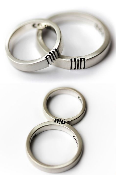 #CadiJewelry Make your couple rings more meaningful with a personalized symbol on your ring set!#handmadejewelry#EngagementRings#StackingRings#RingSelfie#SilverRings#ContemporaryJewelry#HighJewelry#RingGold#CoupleRing#BlogJewelry Wedding Rings Couple Silver, Commitment Rings Couple, Couple Ring Ideas, Couple Rings Design Unique, Matching Rings For Couples, Pair Rings, Couple Rings Silver, Personalized Wedding Ring, Meaningful Rings