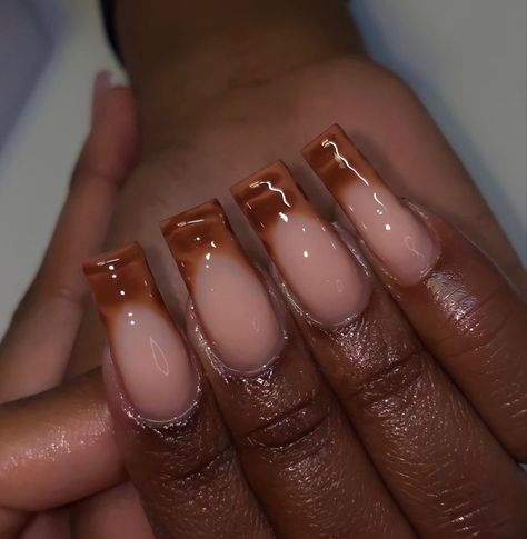 Square Nail Designs Brown, Brown French Tip Nails With Design, Brown Nails Acrylic Square, Nail Recommendations, Simple Baddie Nail Ideas, Brown Nails Square, Brown Baddie Nails, Nail Designs Cheetah, Brown French Nails