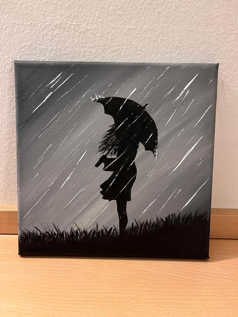 Emotional Paintings Easy Acrylic, Gloomy Painting Ideas, Rainy Painting Easy, Grey Paintings Canvas, Camping Painting Ideas, Easy Gothic Painting Ideas, Art Aesthetic Painting Dark, Deep Painting Feelings, Sillouhette Art