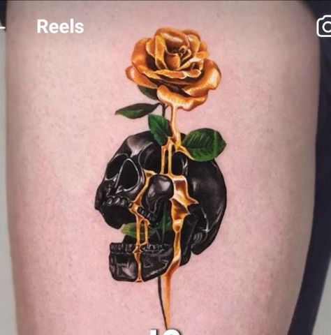 Gold Tattoo Ink Permanent, Chrome Tattoo, Gold Tattoo Ink, Rose Gold Tattoo, Tattoo Samples, Optical Illusion Tattoo, Uv Tattoo, Ankle Tattoos For Women, Rose Skull