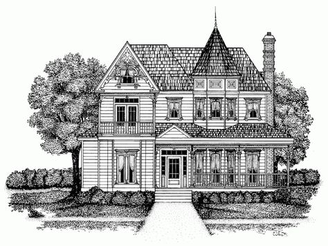 Queen Anne Style 2 story 3 bedrooms(s) House Plan with 2440 total square feet and 2 Full Bathroom(s) from Dream Home Source House Plans Queen Anne House Plans, Vintage Victorian House Plans, Victorian House Plan, Queen Anne House, Victorian Exterior, Victorian House Plans, Victorian Style House, Blueprint Pictures, Historical Design